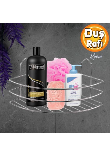 Banyo Duş Rafı Şampuanlık Köşelik Oval Krom Tek Katlı Malzemelik Organizer Düzenleyici Mutfak Eşya Rafı
