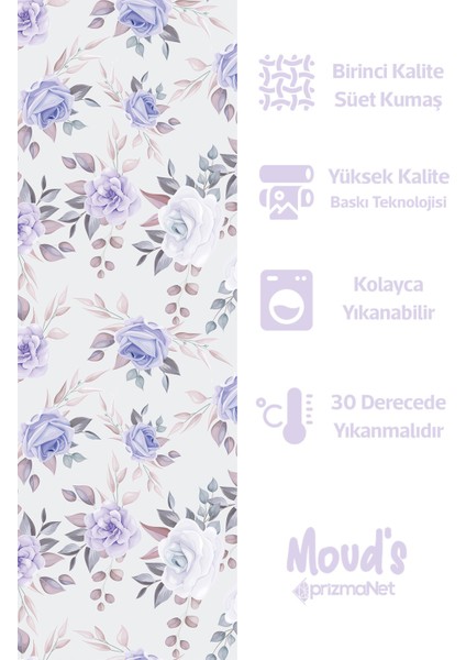 Açık Lila Gül Desenli Süet Dertsiz Masa Örtüsü