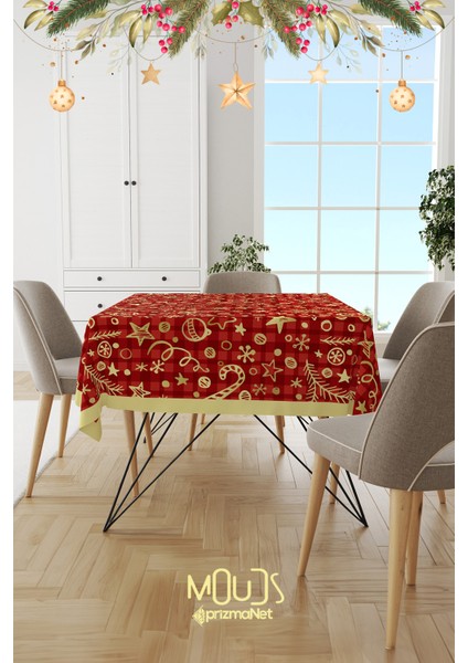 Kırmızı Yılbaşı Desenli Süet Dertsiz Masa Örtüsü