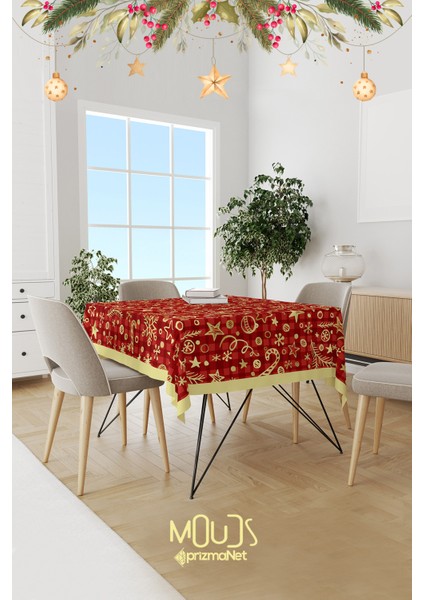 Kırmızı Yılbaşı Desenli Süet Dertsiz Masa Örtüsü fiyatları