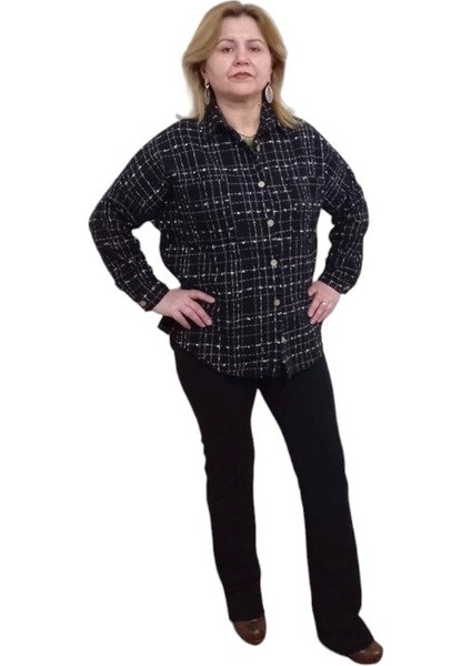 Channel Kumaş Oversize Gömlek Renk Siyah Beyaz Beden Standart modelleri