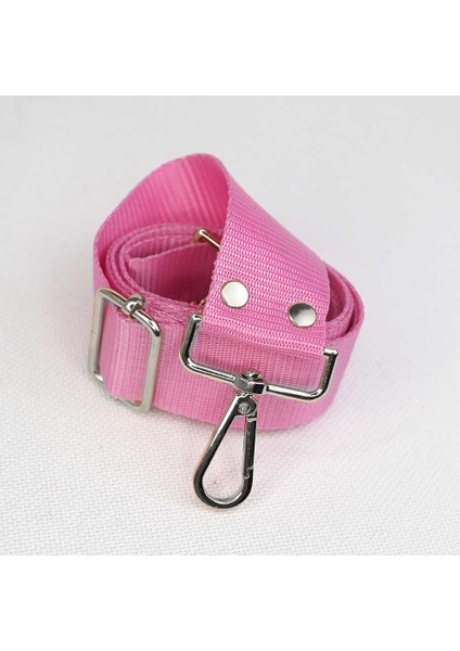 Polyester Kolon Çanta Sapı Ayarlanabilir Pembe - Gümüş Kanca