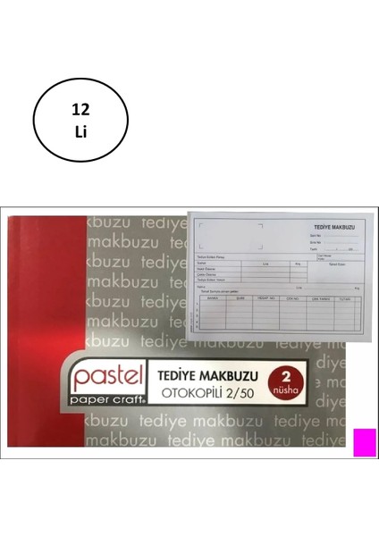 Pastel Tediye Makbuzu 14X20 cm Boyutunda A5 Otokopili 2 Nüsha 50 Asıl 50 Suret 2/50 12 Li