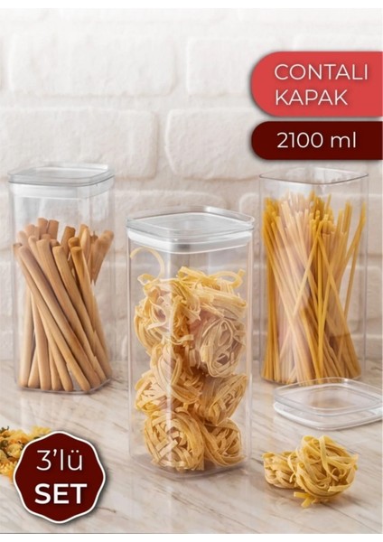 Sızdırmaz Kapaklı Saklama Kabı Şeffaf 2100 ml 3'lü