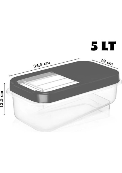 3 Adet 5 Lt Kolay Kayar Kapaklı Multibox Erzak Bakliyat Vs. Saklama Kabı Antrasit