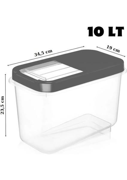 3 Adet 10 Lt Kolay Kayar Kapaklı Multibox Erzak Bakliyat Vs. Saklama Kabı Antrasit