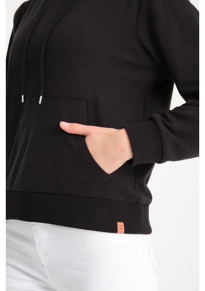 Siyah Kanguru Cepli Kadın Kapüşonlu Sweatshirt fırsatları