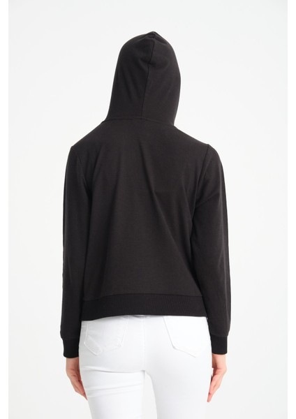 Siyah Kanguru Cepli Kadın Kapüşonlu Sweatshirt indirimleri