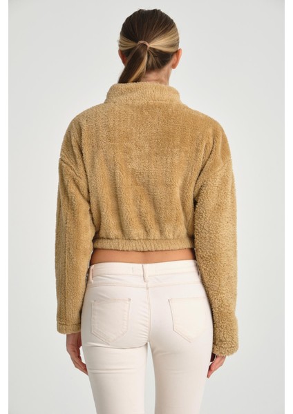 Kahve Yarım Fermuar Uzun Kollu Kadın Peluş Sweatshirt fırsatları
