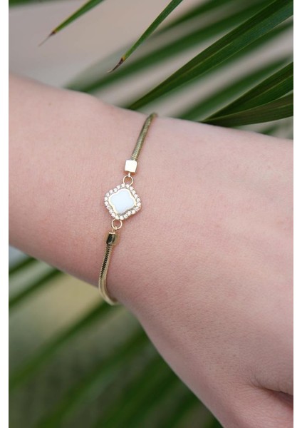 Altın Beyaz Mineli Bileklik modelleri