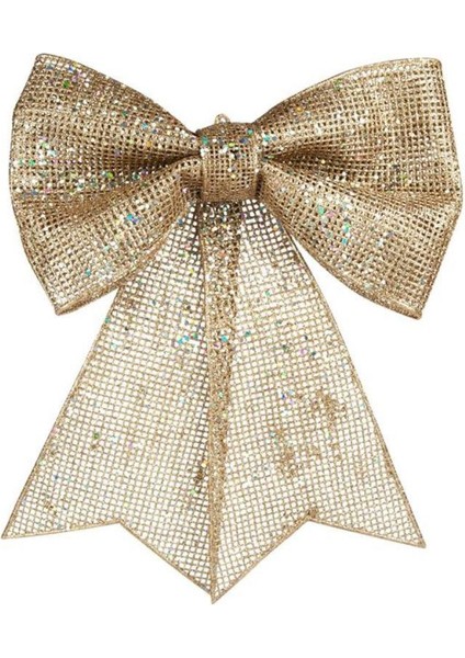 Keten Dokulu Altın Noel Fiyonk Dekor 43CM