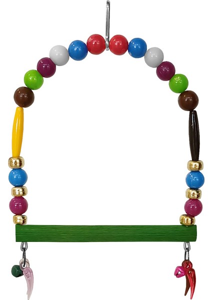 Renkli Boncuklu ve Çanlı Muhabbet Kuşu Salıncağı 10 x 11.5 cm Renkli