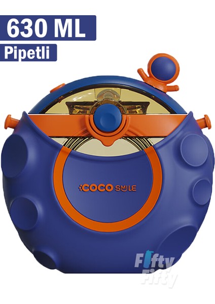 Cocosmile Özel Kutulu 630 ml Pipetli Uzay Temalı Tritan Su Matarası -Boyun Askılı- 3 Farklı Model FFCS0006