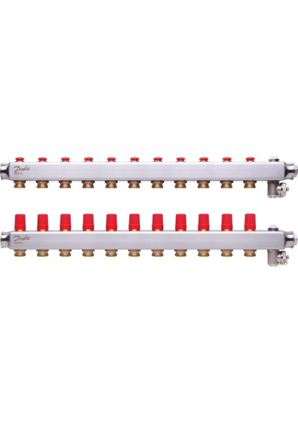 Otomasyona Uygun Debimetresiz Paslanmaz Çelik Kollektörler-
11 Ağızlı Manifold Seti, Gidiş, Dönüş, Paslanmaz, Hava Purjörleri Üzerinde