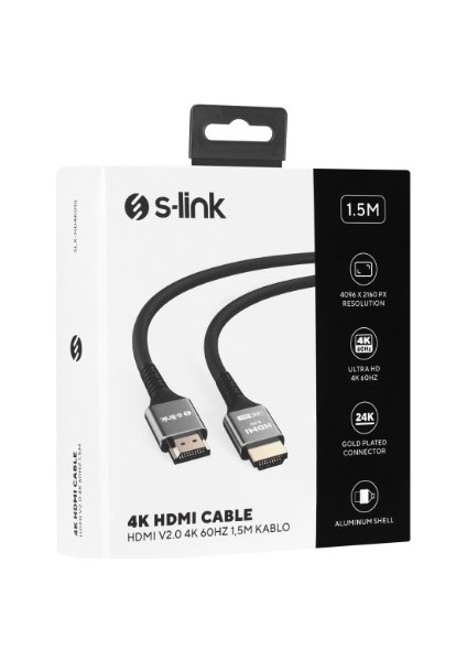 SLX-HD4K015 19+1 HDMI To HDMI 1.5m Metal V2.0 4K (4096*2160) 60Hz Kablo