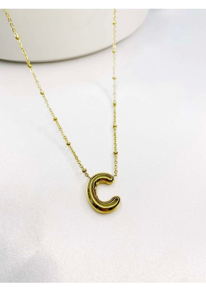 Çelik C Harfi Kolye Gold