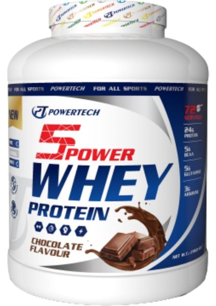 Powertech Nutrition 5 Power Whey Protein Tozu 2160 gr 72 Servis Çikolata Aromalı