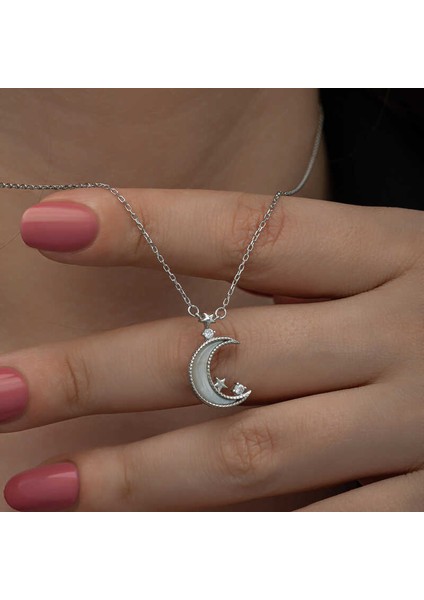 Gümüş Ay Yıldız Kadın Kolye modelleri