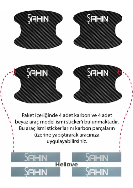 Oto Araç Kapı Kolu Koruyucu Boya Çizik Önleyici Karbon Tofaş Şahin Uyumlu Beyaz Şahin Yazılı modelleri