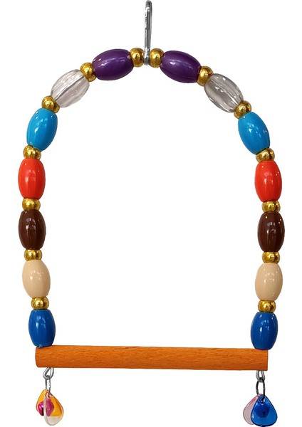 Renkli Boncuklu ve Çanlı Muhabbet Kuşu Salıncağı 11 x 13.5 cm Renkli