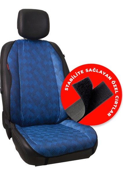Mavi Dört Çizgili Jakar Dokuma Kumaş Otomind Oto Minderi 2'li Set modelleri