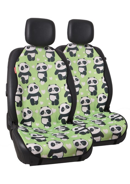 Dijital Baskılı Yeşil Panda Jakar Dokuma Kumaş Otomind Oto Minderi 2'li Set