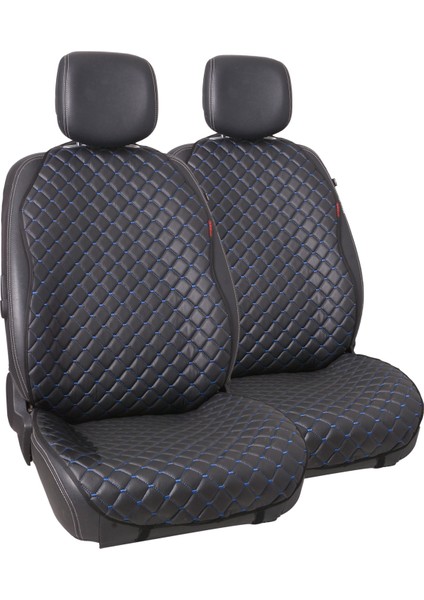 Mavi Kapitone Siyah Suni Deri Otomind Oto Minderi 2'li Set