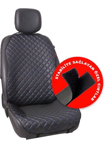 Mavi Kapitone Siyah Suni Deri Otomind Oto Minderi 2'li Set modelleri