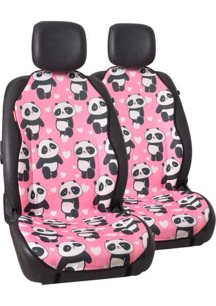 Dijital Baskılı Pembe Panda Jakar Dokuma Kumaş Otomind Oto Minderi 2'li Set