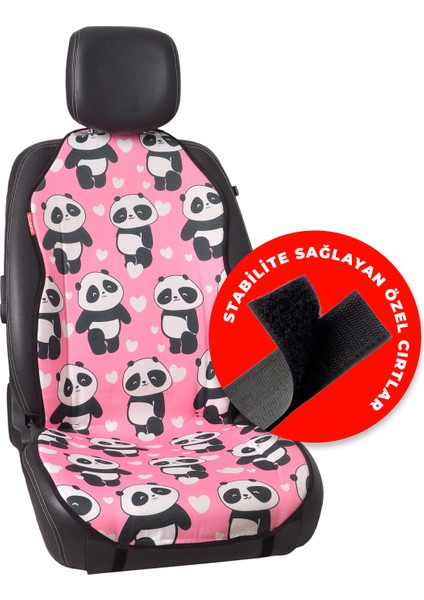 Dijital Baskılı Pembe Panda Jakar Dokuma Kumaş Otomind Oto Minderi 2'li Set modelleri