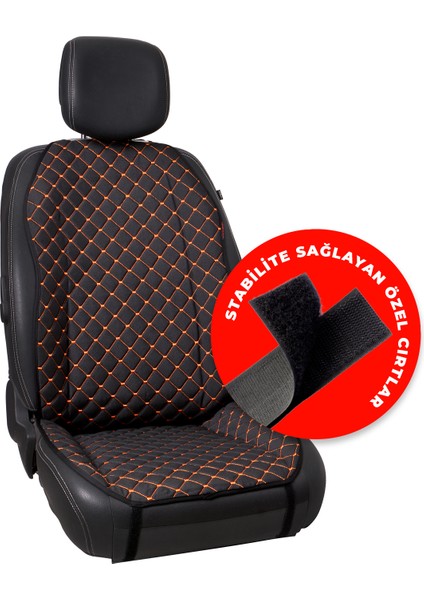 Turuncu Kapitone Siyah Jakar Dokuma Kumaş Otomind Oto Minderi 2'li Set modelleri