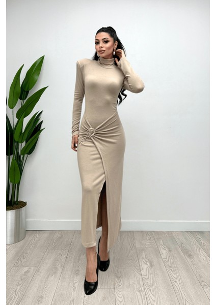 Triko Eteği Toka Detaylı Elbise Krem fiyatları