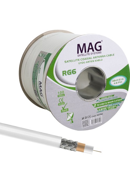 Mag RG59 Fa Mini Dual Bitişik Kablo 48 Tel Anten Kablosu 100 Metre Uydu Lnb Kablosu fiyatları