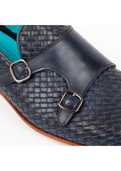 Taranaki Kösele Taban Deri Loafer Klasik Ayakkabı Örgü Desenli Klasik Ayakkabı Monkstrap