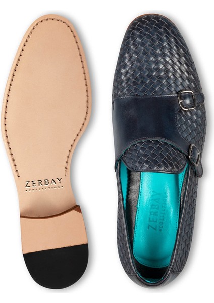 Taranaki Kösele Taban Deri Loafer Klasik Ayakkabı Örgü Desenli Klasik Ayakkabı Monkstrap