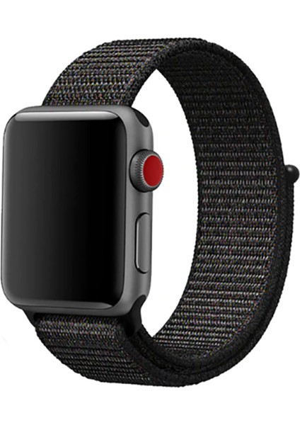 Apple Watch 38-40-41MM Için Cırtlı Kumaş Kordon-03 Siyah
