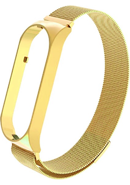 Xiaomi Mi Band 5-6 Için Mıknatıslı Hasır Metal Kordon-01 Gold