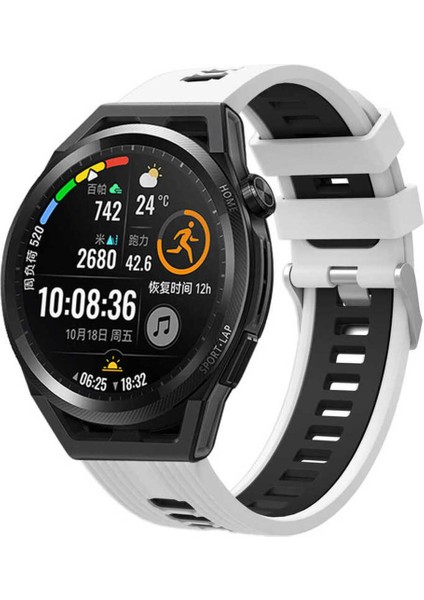 Amazfit Bip U 20MM Için Iki Renkli Silikon Kordon-55 Beyaz-Siyah
