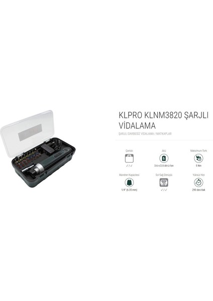 KL Pro  Şarjlı Vidalama 25 Parça Set (KLNM3820)