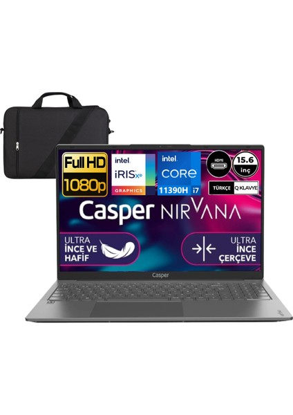 Casper nirvana Intel Core I7-11390H 16 GB Ram 512GB SSD Freedos X600.139H-16-512 Taşınabilir Bilgisayar + Çanta Hediyeli