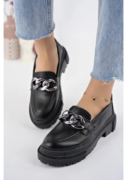 Tomiross Milla Garantili Kadın Siyah Cilt Toka Detaylı Kalın Tabanlı Loafer Ayakkabı MILLA 1710 modelleri