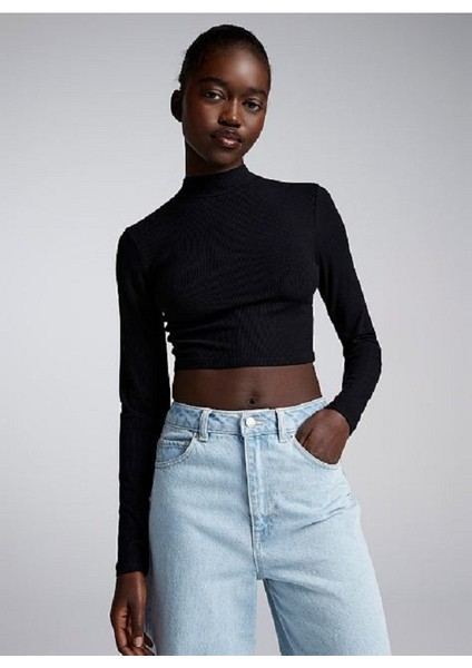 Kadın Boğazlı Uzun Kol Crop-Fitilli Kaşkorse Kumaş