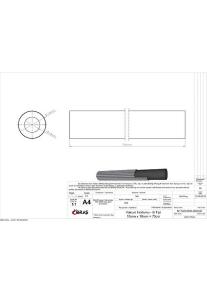 17760 17760 Vakum Hortumu 10MMX70CM J9 Premıer Uyumlu