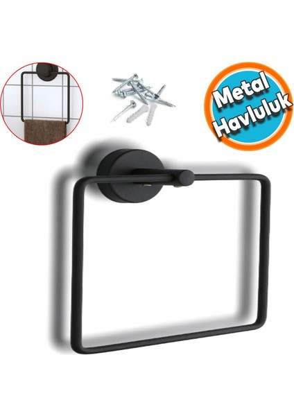 Kare Siyah Havluluk Lavabo Banyo Mutfak Aparat Standı Bez Havlu Askısı Paslanmaz Metal Vidalı
