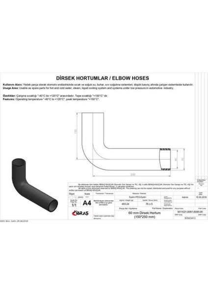 65415 65415 Dirsek Hortumu Q 60MM 15CMX25CM