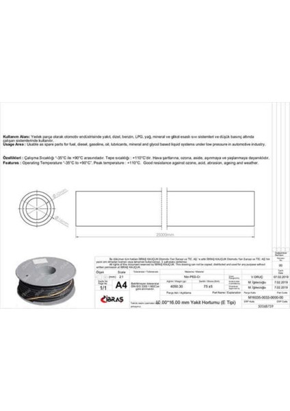 68759 68759 Benzin Hortumu Içten Örgülü 10.0 mm x 16.0 mm Nbr-Cr-E Tipi Makaralı
