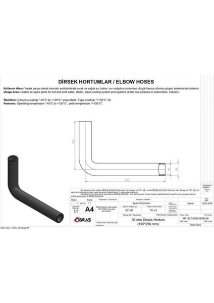 65406 65406 Dirsek Hortumu Q 30MM 15CMX25CM