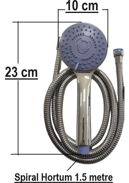 Setti Docia, Krom Duş Seti, 5 Kademe Ayarlı Başlık, Mafsal, Spiral Hortum modelleri
