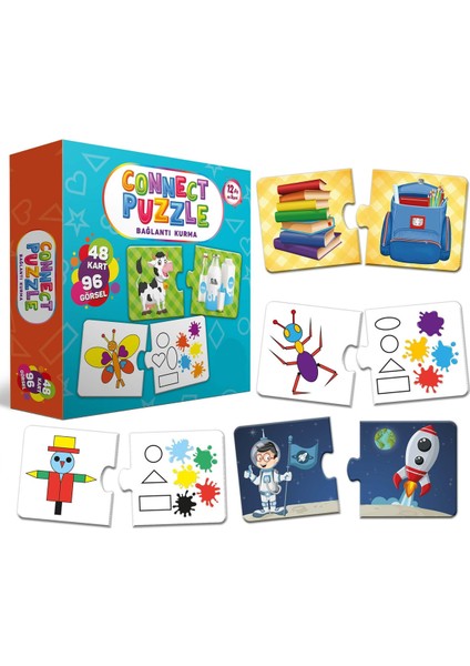 Connect Puzzle Bağlantı Kurma 96 Görsel Yapboz Eğitici Kartlar Görsel Zeka Algı Gelişim Dikkat Oyunu