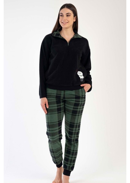 Kadın Uzun Kol Polar Siyah Pijama Takımı C3T0N3O020